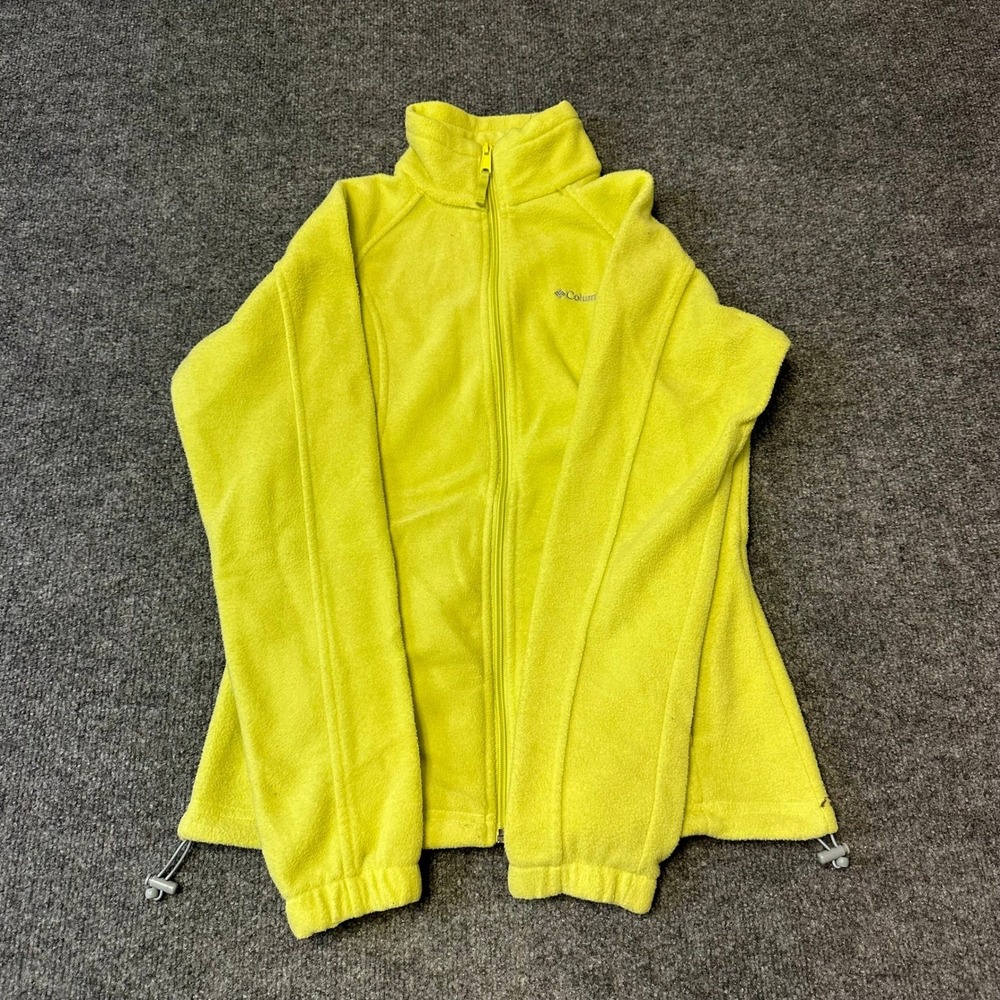 Columbia Fleece Jacket Womens Size M Neon Yellow Full Zip Mock Neck Outdoor